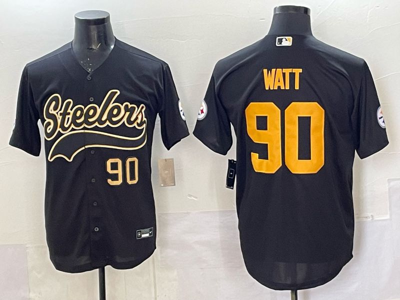Men 2025 Nike Pittsburgh Steelers #90 Watt Black Joint Name  Limited NFL Jersey style 045
